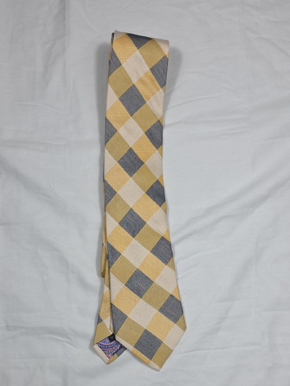 Ted Baker London Yellow, Gray and Cream Argyle Tie